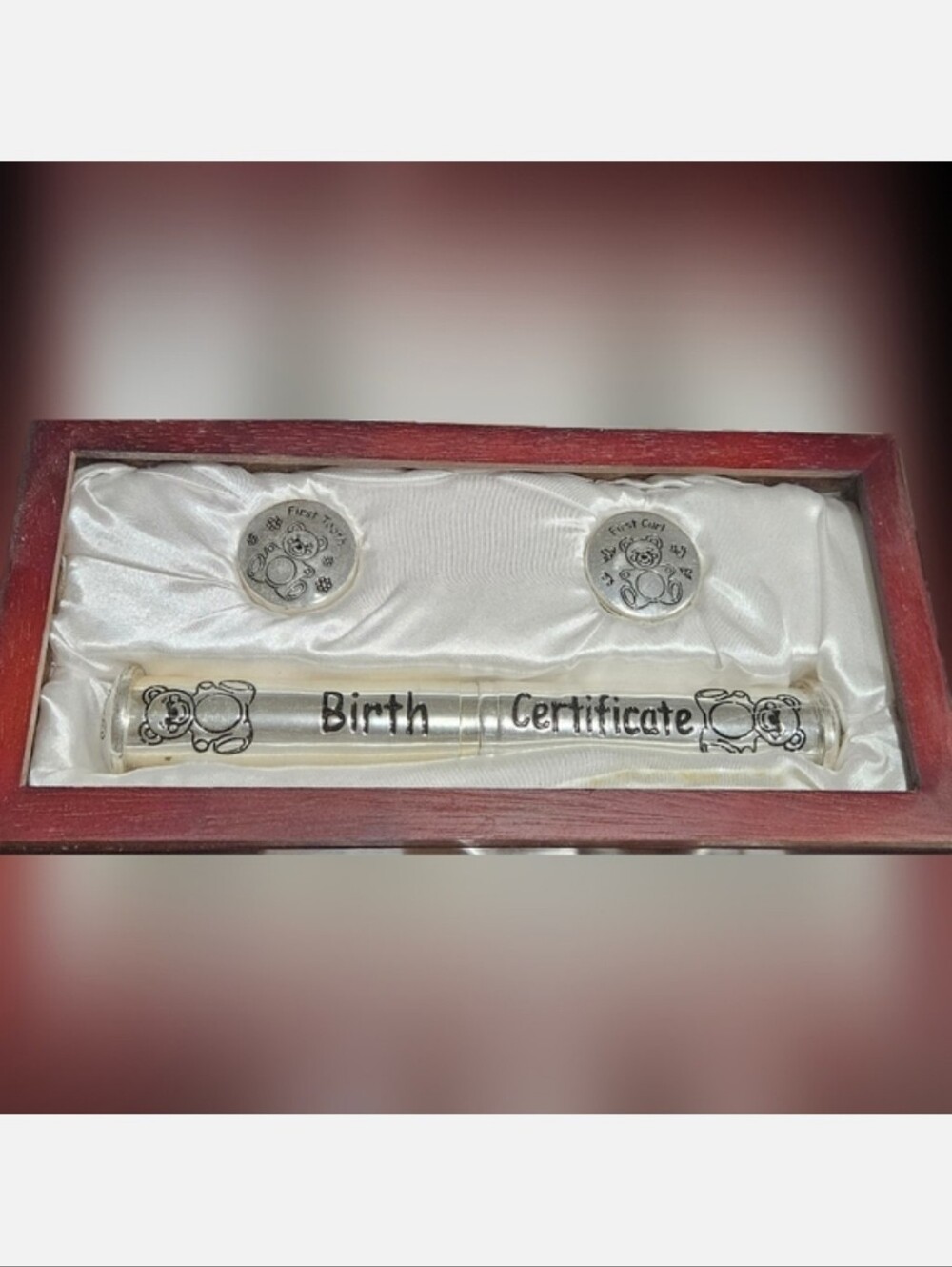 NWT KOALA SILVER PLATED KEEPSAKE BIRTH CERTIFICATE HOLDER & MEMORY BOX SET!